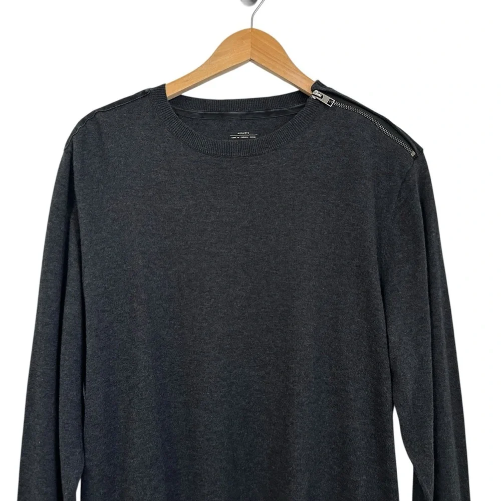 AllSaints Falster Mens Crew Wool Blend Sweater XXL Dark Gray Leather Details